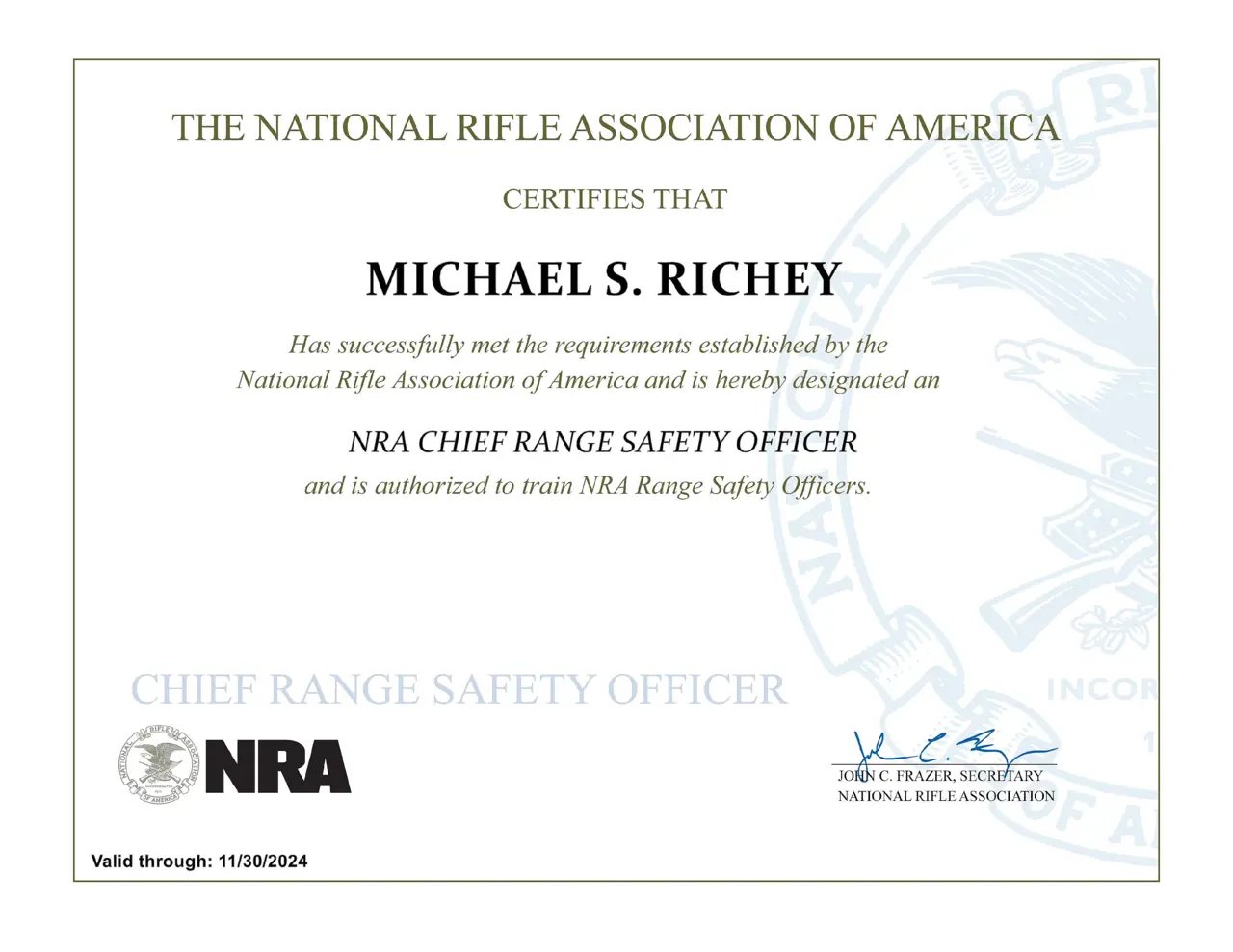 Certificates for Michael Richey